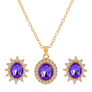 Fashionable and popular jewelry set, elegant diamond zircon necklace, earrings and ring combination set, bridal party accessories - Negative Apparel