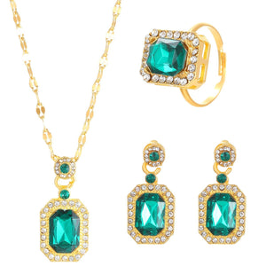 Fashionable and popular jewelry set, elegant diamond zircon necklace, earrings and ring combination set, bridal party accessories - Negative Apparel