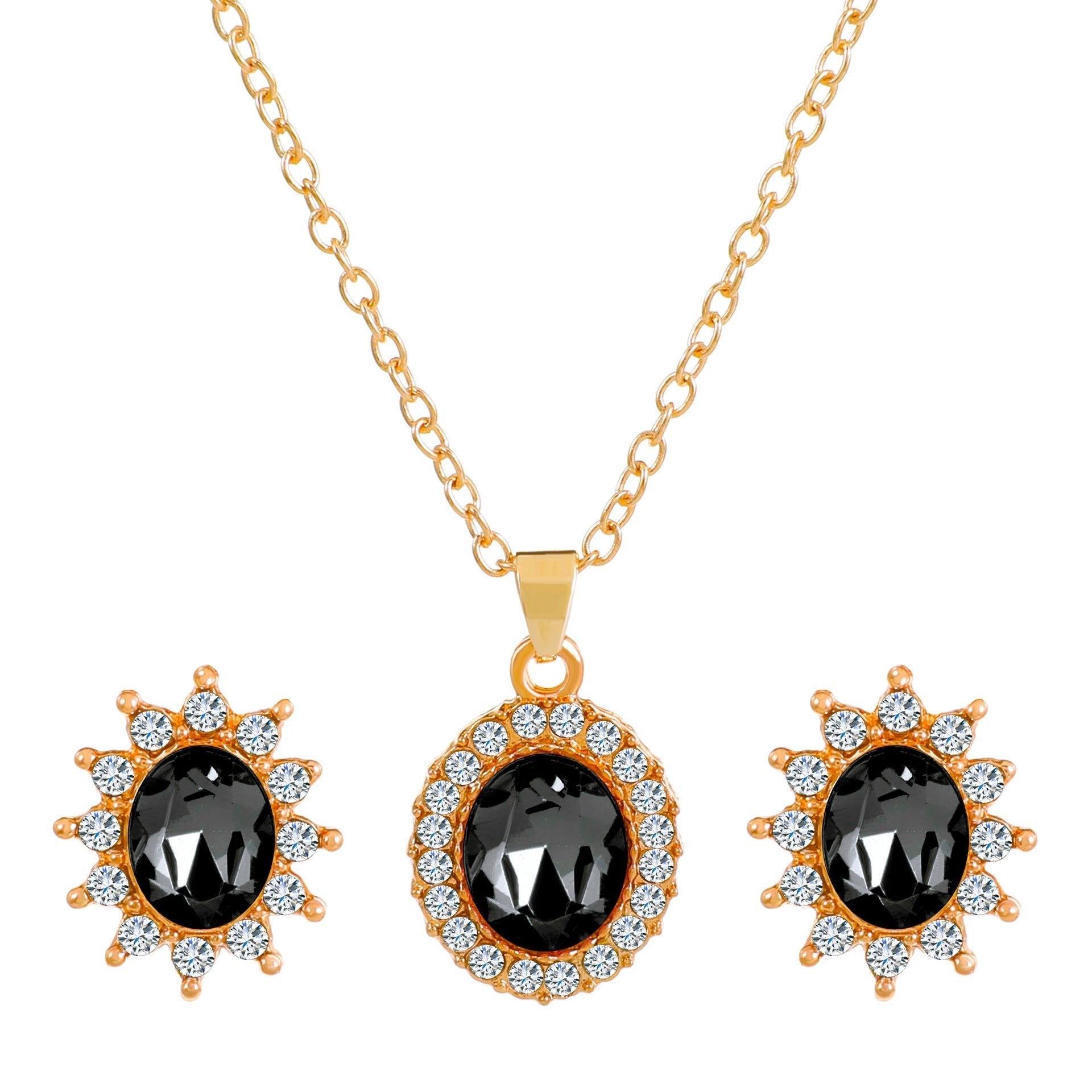 Fashionable and popular jewelry set, elegant diamond zircon necklace, earrings and ring combination set, bridal party accessories - Negative Apparel