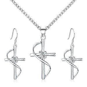 Fashionable and popular jewelry set, elegant diamond zircon necklace, earrings and ring combination set, bridal party accessories - Negative Apparel