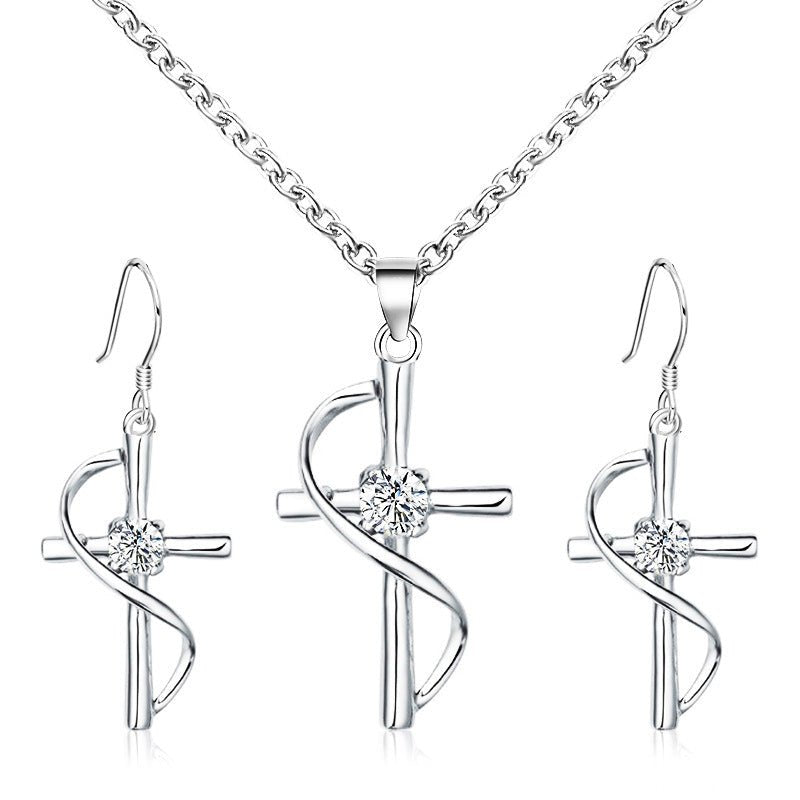 Fashionable and popular jewelry set, elegant diamond zircon necklace, earrings and ring combination set, bridal party accessories - Negative Apparel