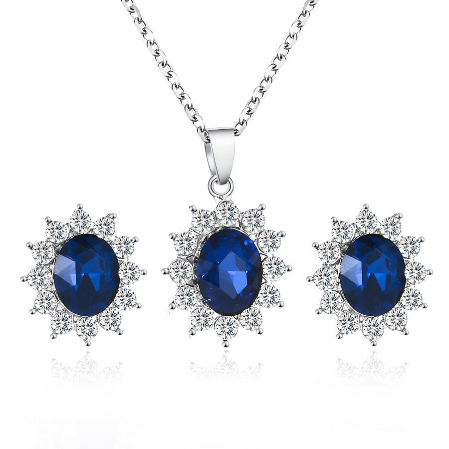 Fashionable and popular jewelry set, elegant diamond zircon necklace, earrings and ring combination set, bridal party accessories - Negative Apparel