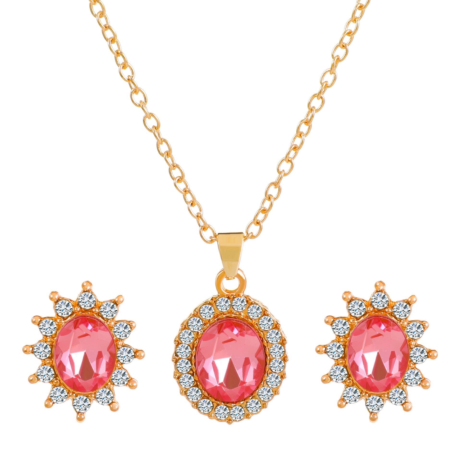 Fashionable and popular jewelry set, elegant diamond zircon necklace, earrings and ring combination set, bridal party accessories - Negative Apparel