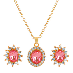 Fashionable and popular jewelry set, elegant diamond zircon necklace, earrings and ring combination set, bridal party accessories - Negative Apparel