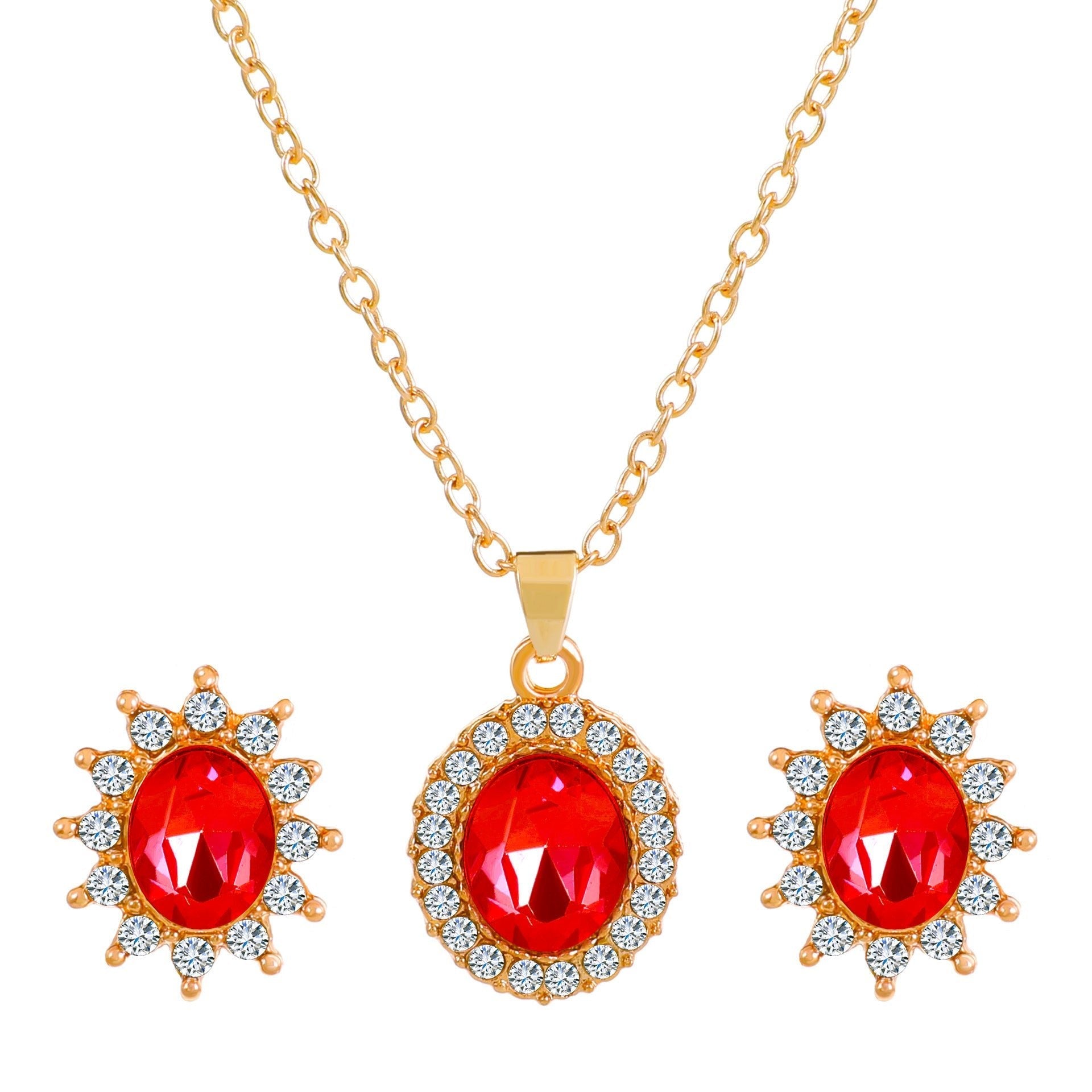 Fashionable and popular jewelry set, elegant diamond zircon necklace, earrings and ring combination set, bridal party accessories - Negative Apparel