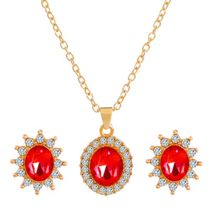 Fashionable and popular jewelry set, elegant diamond zircon necklace, earrings and ring combination set, bridal party accessories - Negative Apparel