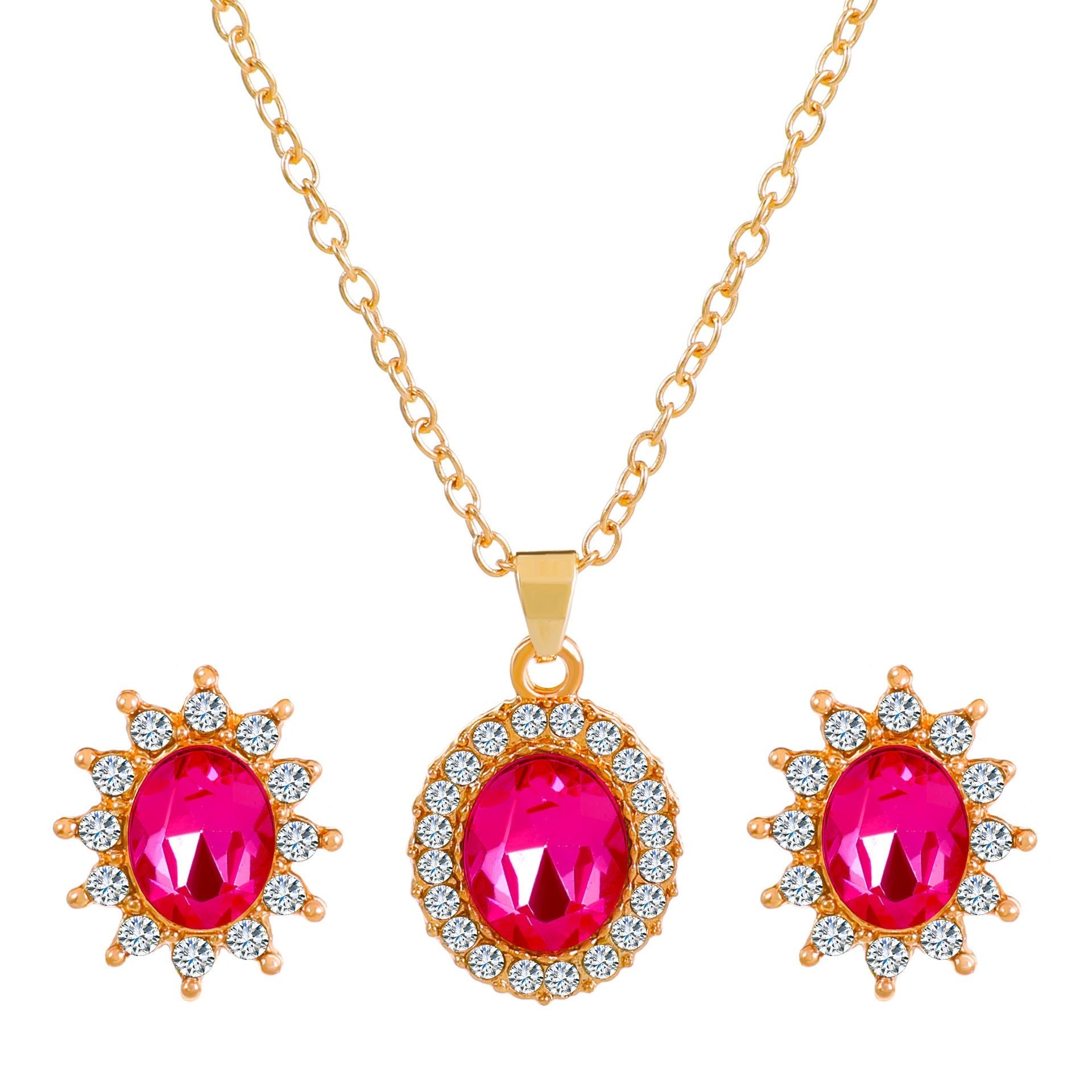 Fashionable and popular jewelry set, elegant diamond zircon necklace, earrings and ring combination set, bridal party accessories - Negative Apparel