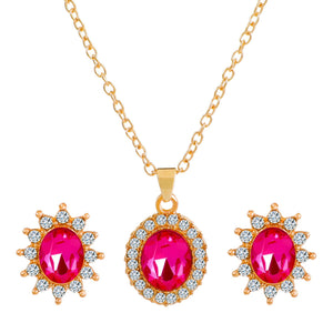 Fashionable and popular jewelry set, elegant diamond zircon necklace, earrings and ring combination set, bridal party accessories - Negative Apparel