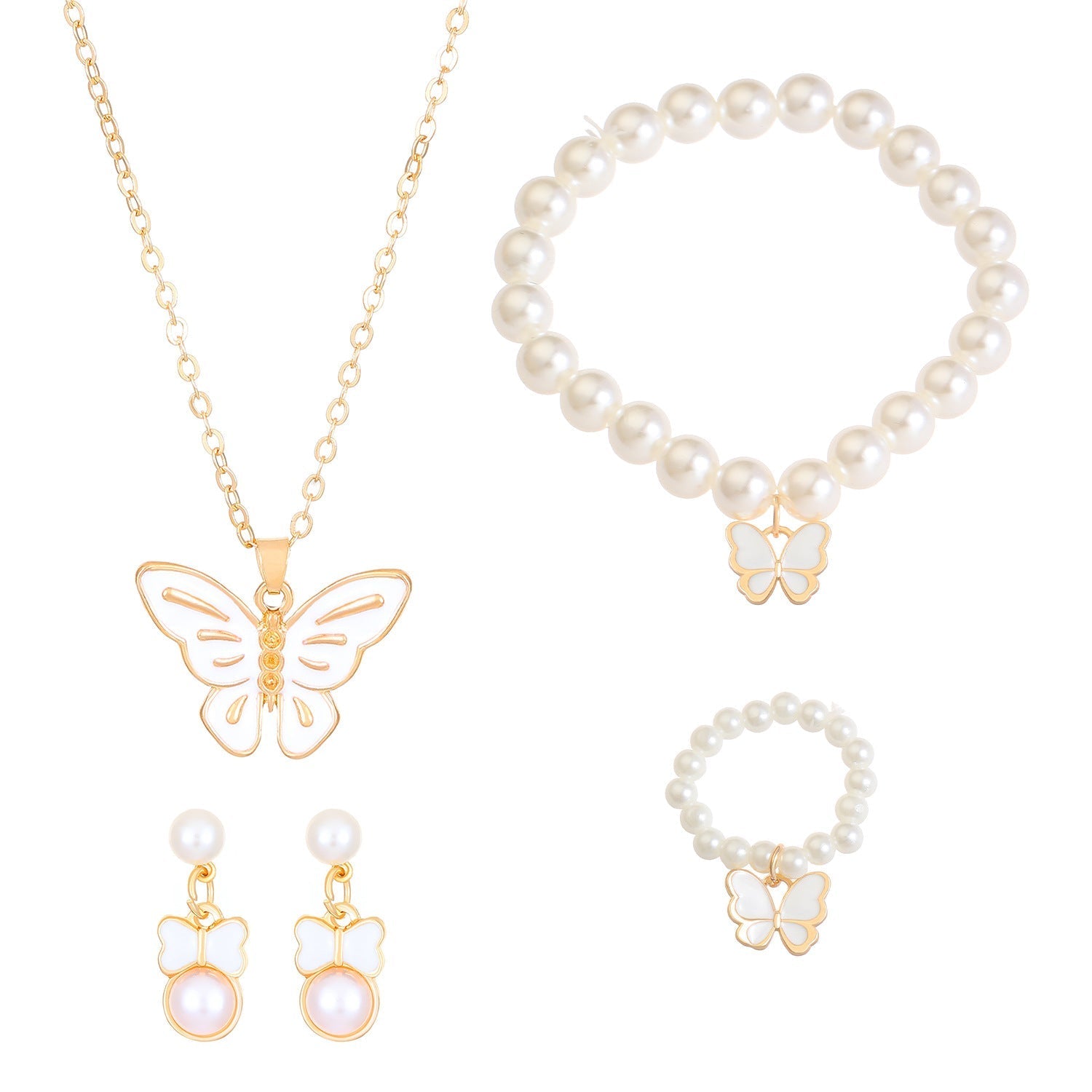 Fashionable and popular jewelry set, elegant diamond zircon necklace, earrings and ring combination set, bridal party accessories - Negative Apparel