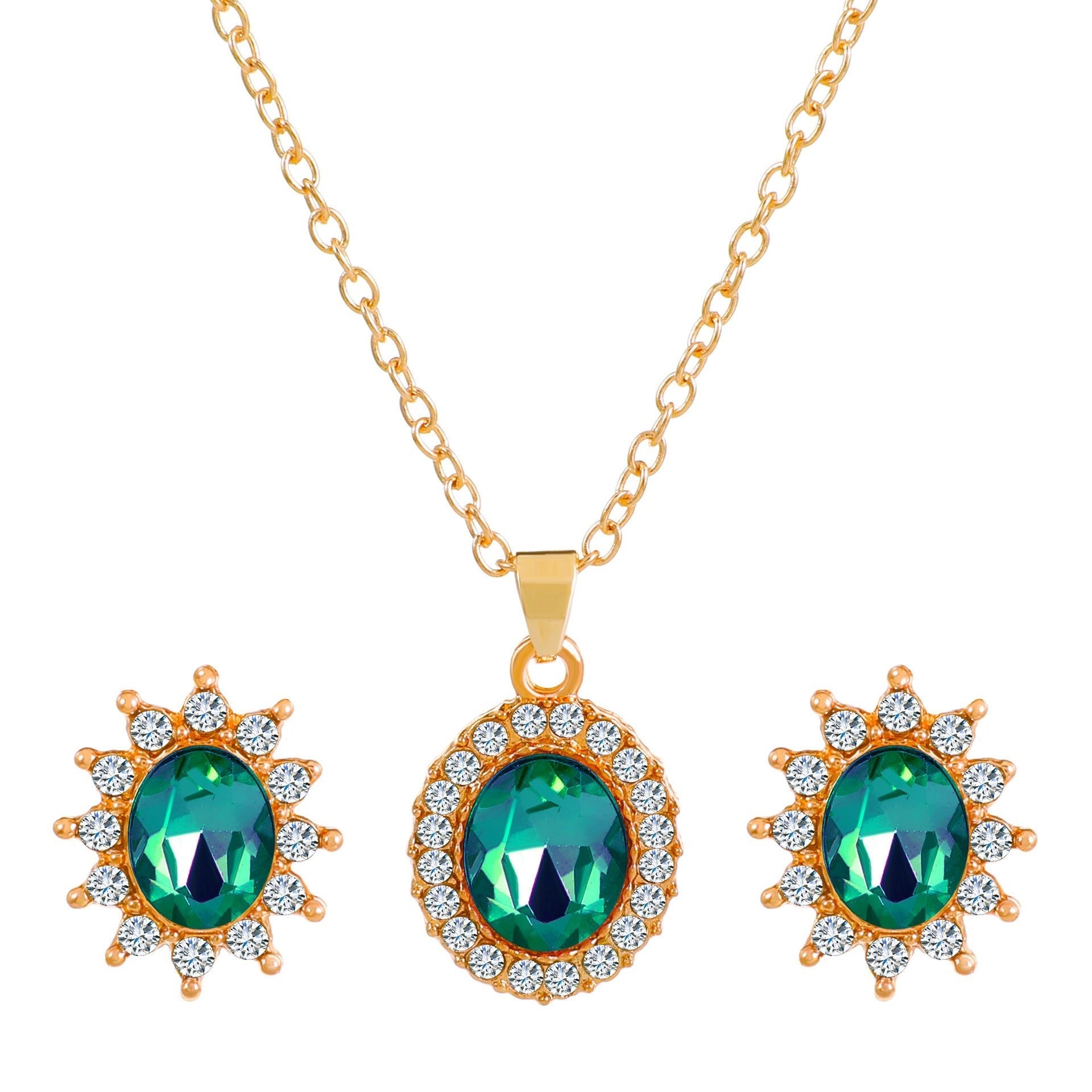 Fashionable and popular jewelry set, elegant diamond zircon necklace, earrings and ring combination set, bridal party accessories - Negative Apparel