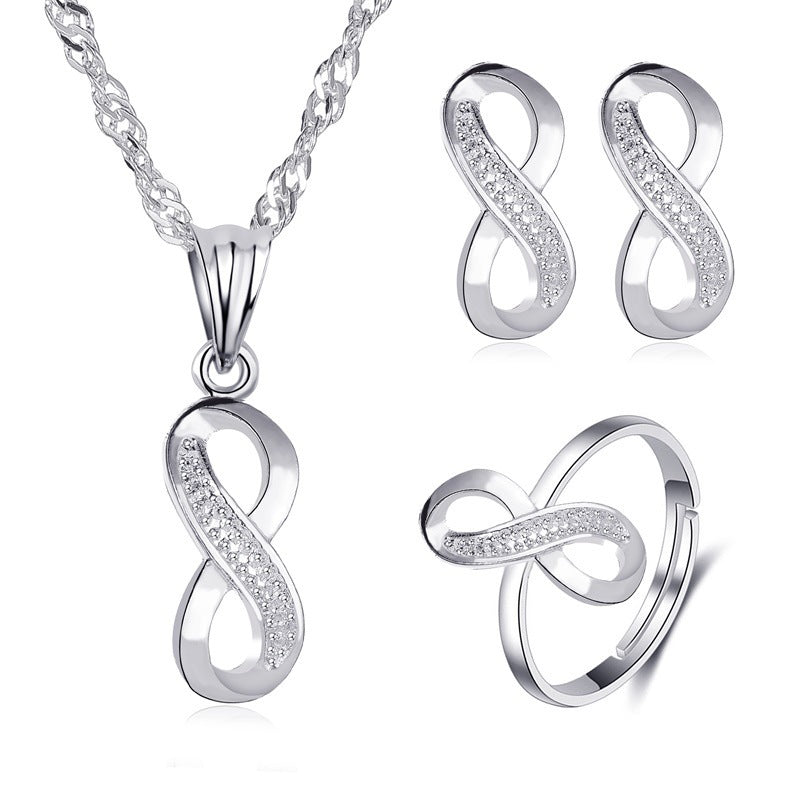 Fashionable and popular jewelry set, elegant diamond zircon necklace, earrings and ring combination set, bridal party accessories - Negative Apparel