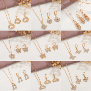 Fashionable and popular jewelry set, elegant diamond zircon necklace, earrings and ring combination set, bridal party accessories - Negative Apparel
