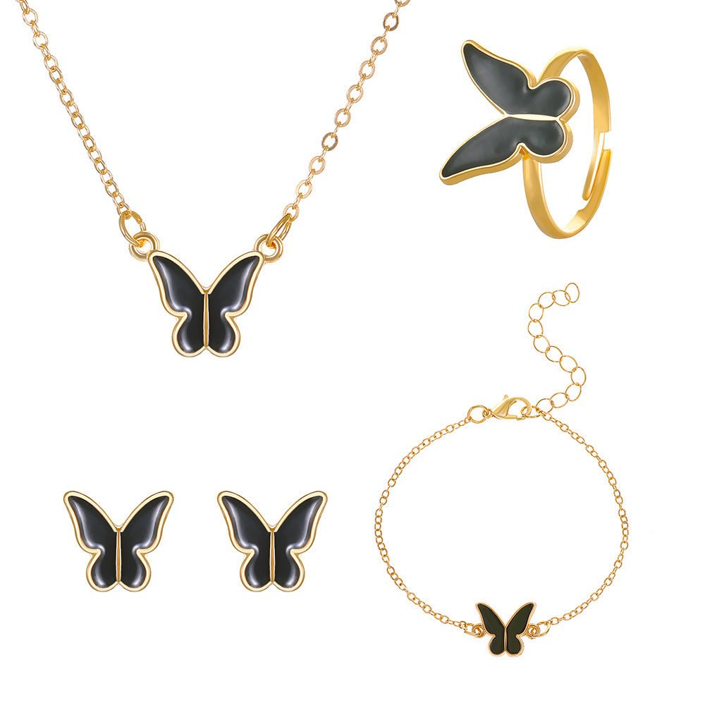 Fashionable and popular jewelry set, elegant diamond zircon necklace, earrings and ring combination set, bridal party accessories - Negative Apparel