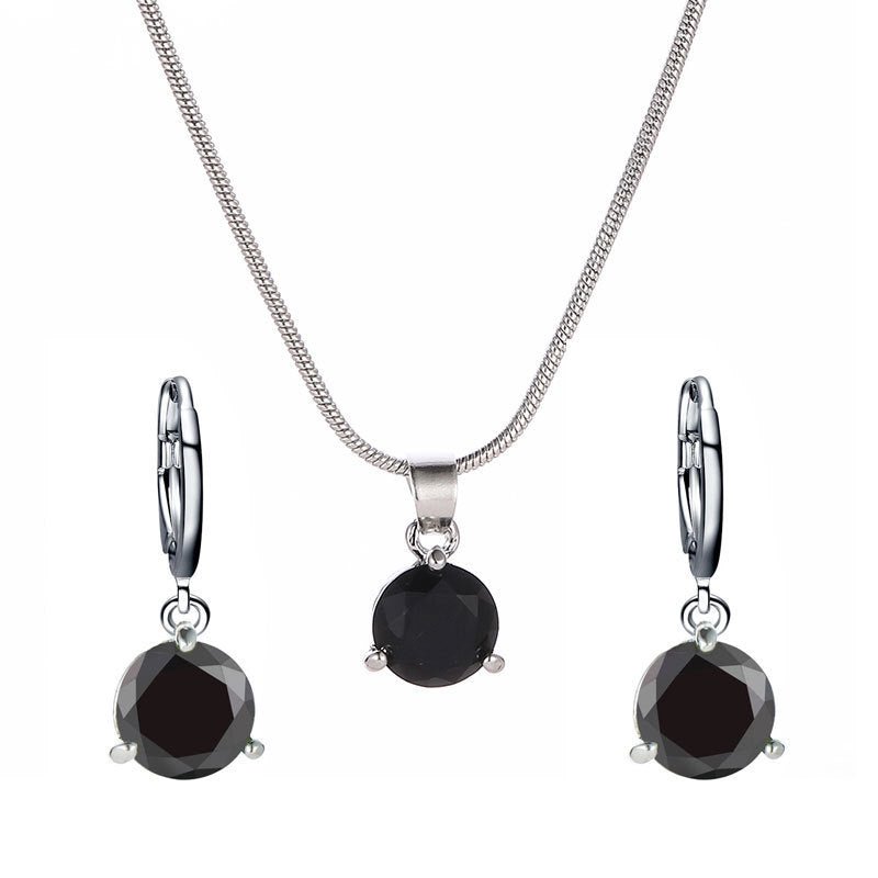 Fashionable and popular jewelry set, elegant diamond zircon necklace, earrings and ring combination set, bridal party accessories - Negative Apparel