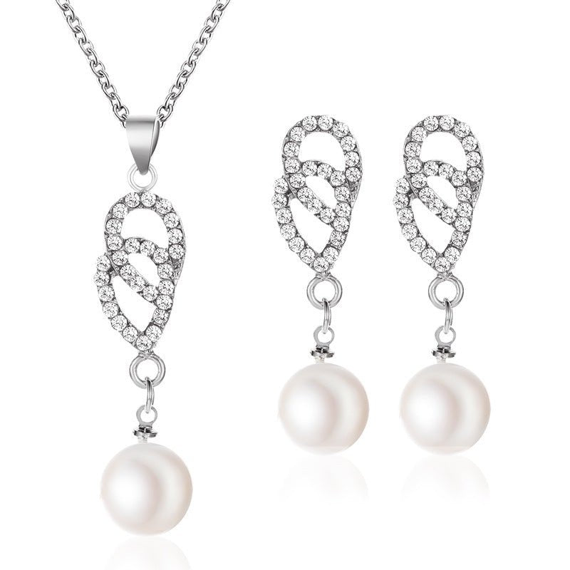 Fashionable and popular jewelry set, elegant diamond zircon necklace, earrings and ring combination set, bridal party accessories - Negative Apparel