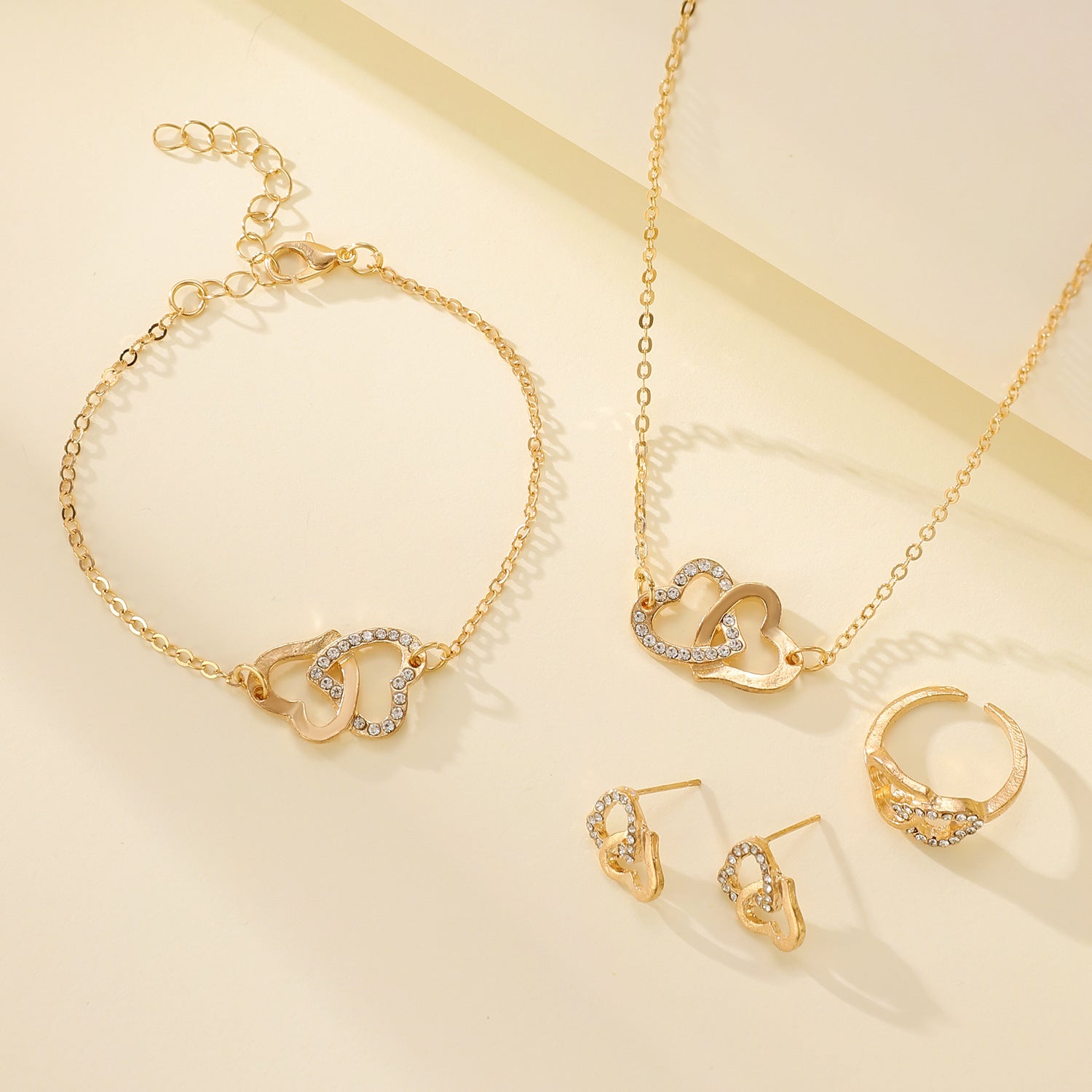 Fashionable and popular jewelry set, elegant diamond zircon necklace, earrings and ring combination set, bridal party accessories - Negative Apparel