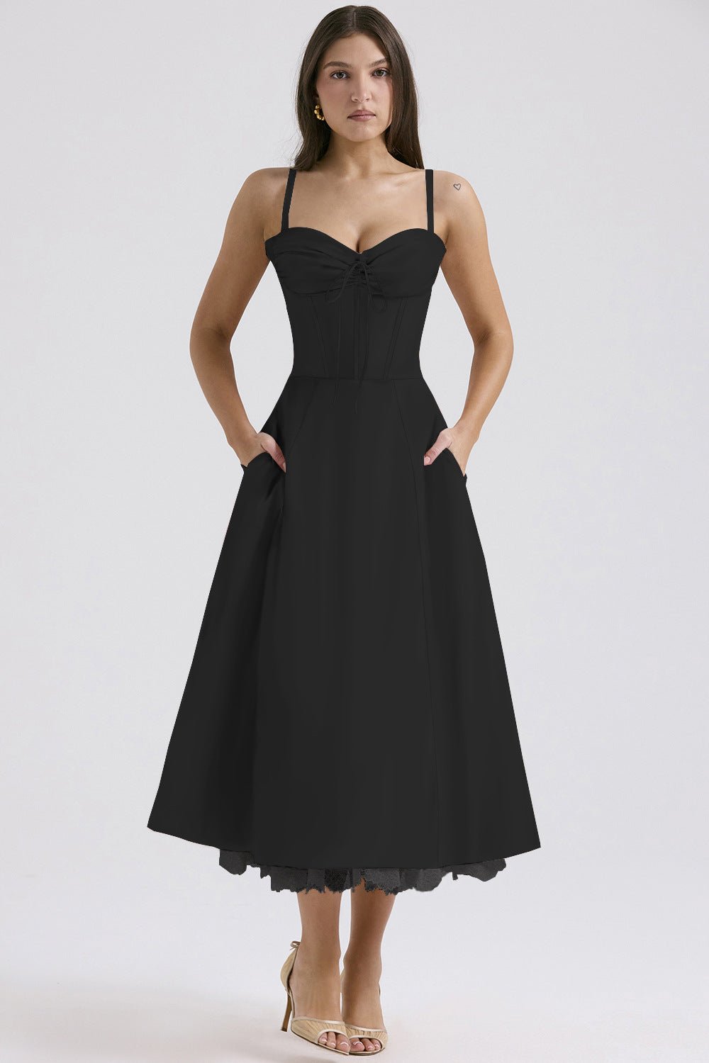 Floral series French summer suspender gentle style dress slim floral suspender long dress - Negative Apparel