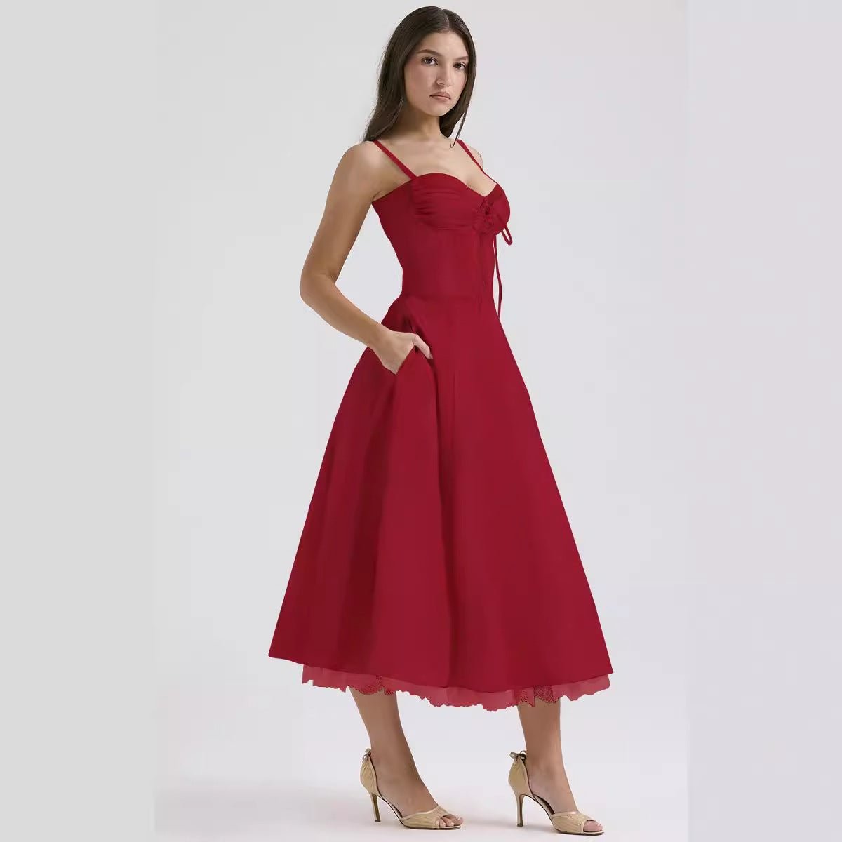 Floral series French summer suspender gentle style dress slim floral suspender long dress - Negative Apparel