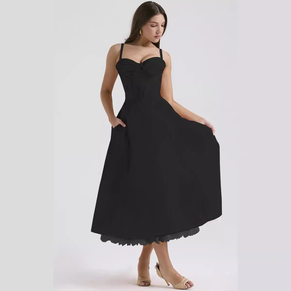 Floral series French summer suspender gentle style dress slim floral suspender long dress - Negative Apparel