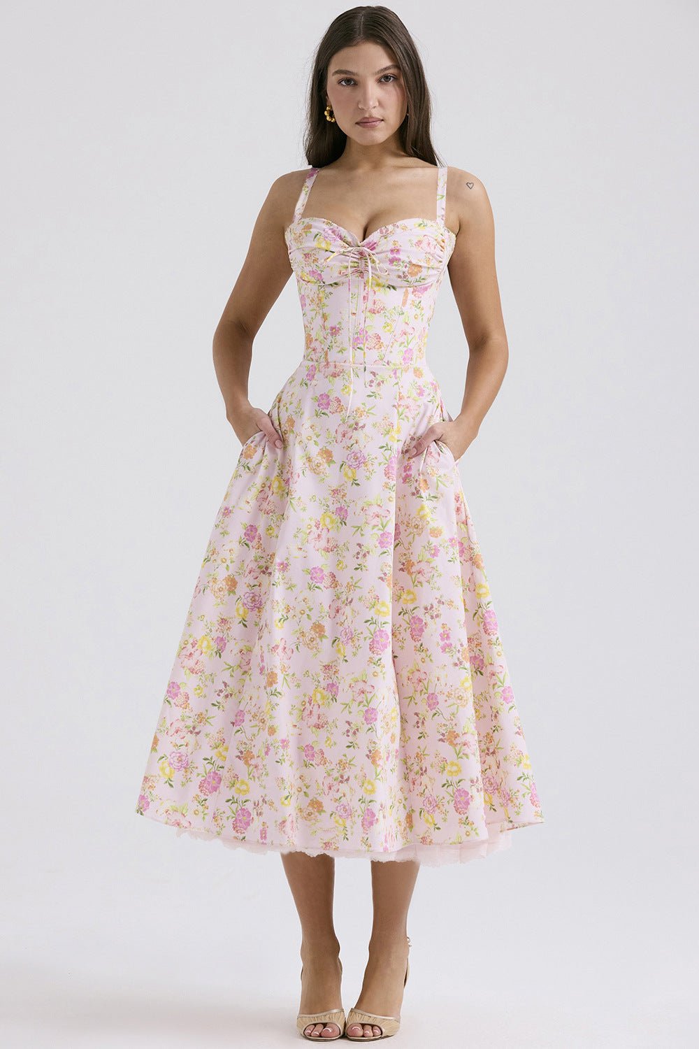 Floral series French summer suspender gentle style dress slim floral suspender long dress - Negative Apparel