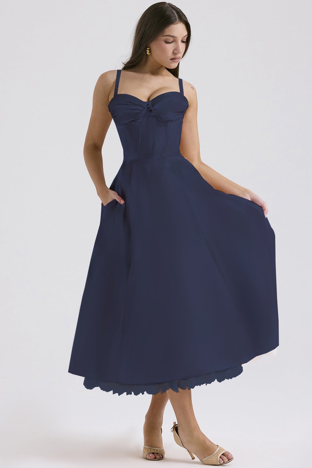 Floral series French summer suspender gentle style dress slim floral suspender long dress - Negative Apparel
