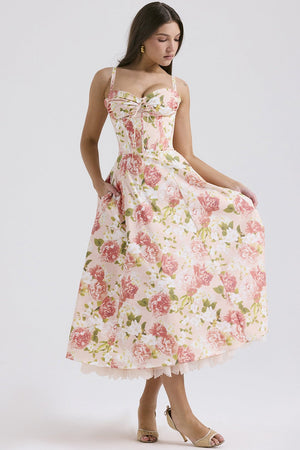 Floral series French summer suspender gentle style dress slim floral suspender long dress - Negative Apparel