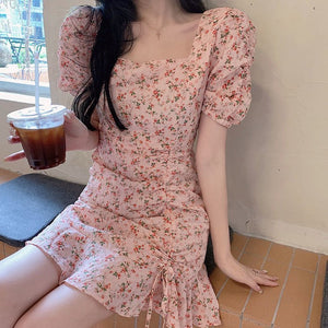 Floral skirt gentle style ins women's summer unique design artistic skirt Korean style milky dress - Negative Apparel