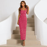 Gray one - shoulder long style high - end slim sequined evening dress - Negative Apparel