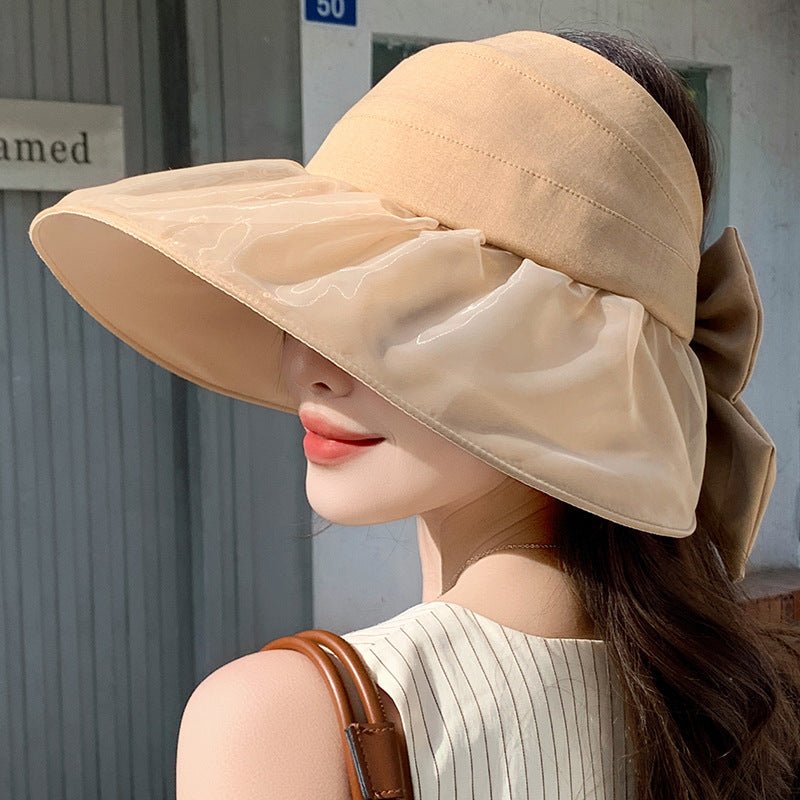 Hat for women summer small fresh sweet mesh empty top hat new outdoor travel bow sun hat - Negative Apparel