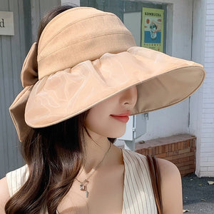 Hat for women summer small fresh sweet mesh empty top hat new outdoor travel bow sun hat - Negative Apparel