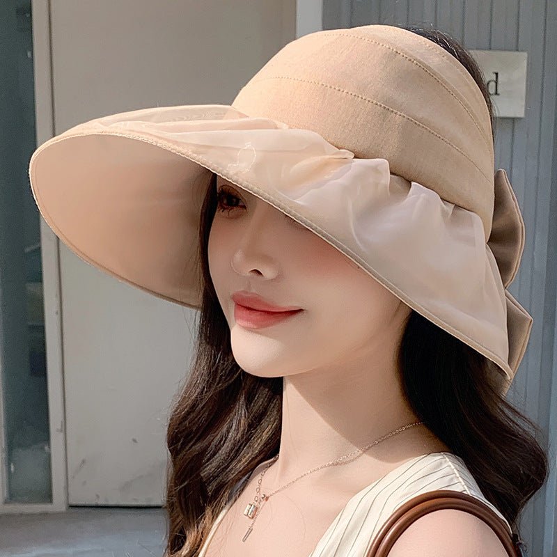 Hat for women summer small fresh sweet mesh empty top hat new outdoor travel bow sun hat - Negative Apparel