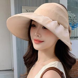 Hat for women summer small fresh sweet mesh empty top hat new outdoor travel bow sun hat - Negative Apparel