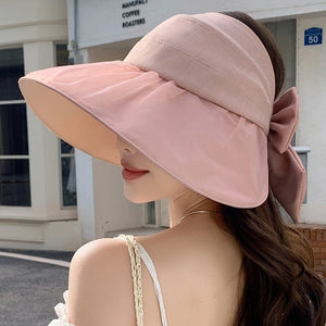 Hat for women summer small fresh sweet mesh empty top hat new outdoor travel bow sun hat - Negative Apparel