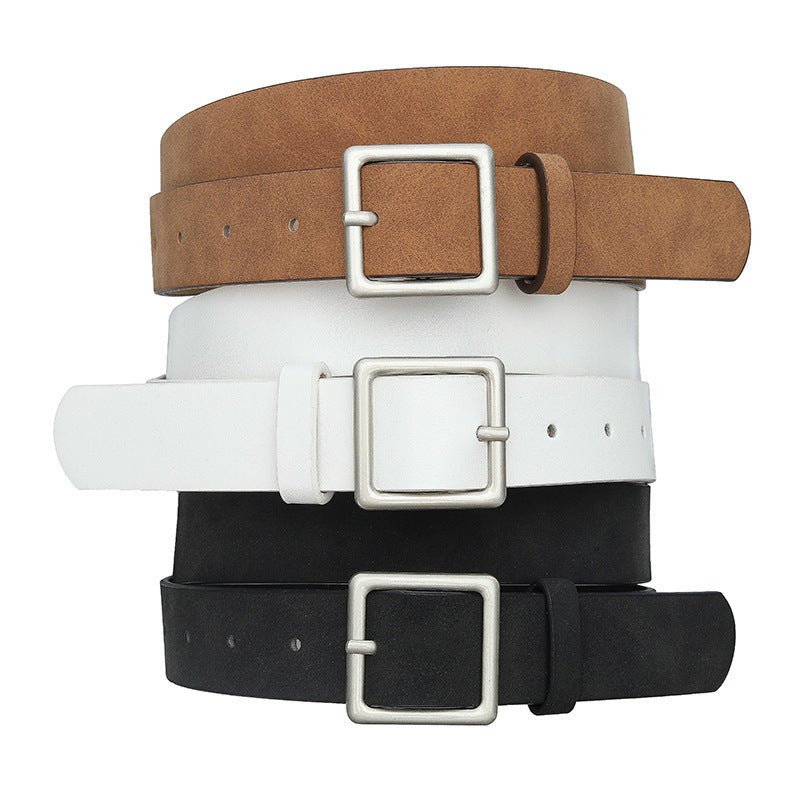 Korean style trendy square Japanese buckle belt women simple fashion all - match matte texture pu belt - Negative Apparel