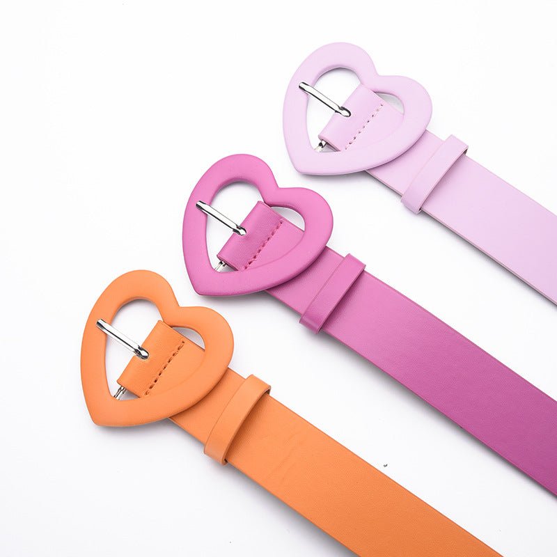 Lengthened love buckle belt for women to decorate dress, new summer style, versatile and fashionable, Korean peach heart ins style belt - Negative Apparel