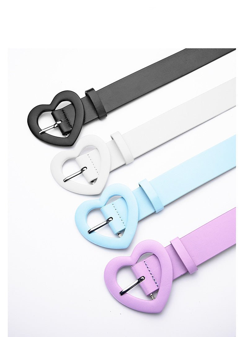 Lengthened love buckle belt for women to decorate dress, new summer style, versatile and fashionable, Korean peach heart ins style belt - Negative Apparel