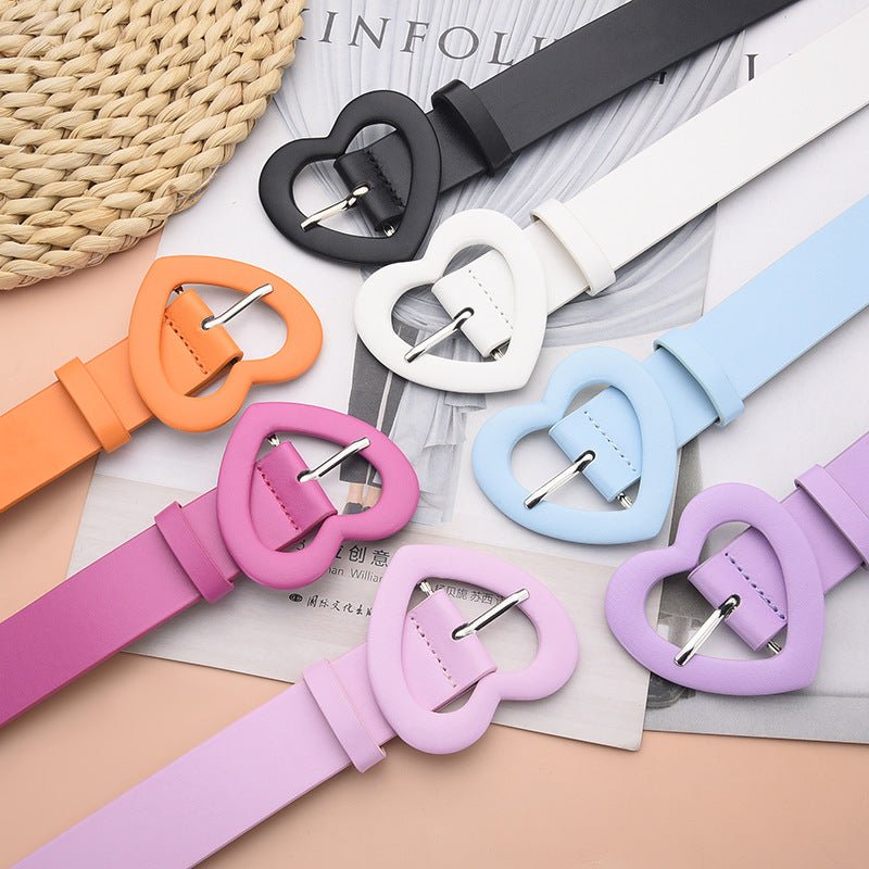 Lengthened love buckle belt for women to decorate dress, new summer style, versatile and fashionable, Korean peach heart ins style belt - Negative Apparel