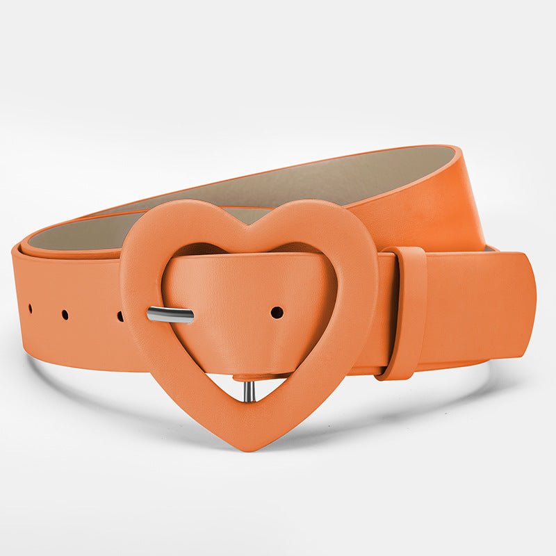 Lengthened love buckle belt for women to decorate dress, new summer style, versatile and fashionable, Korean peach heart ins style belt - Negative Apparel