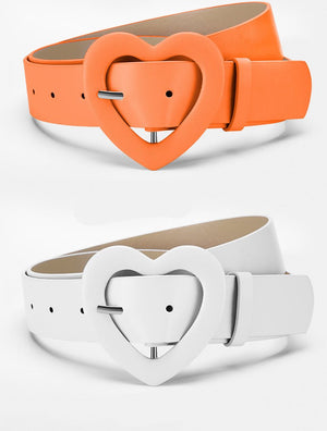 Lengthened love buckle belt for women to decorate dress, new summer style, versatile and fashionable, Korean peach heart ins style belt - Negative Apparel