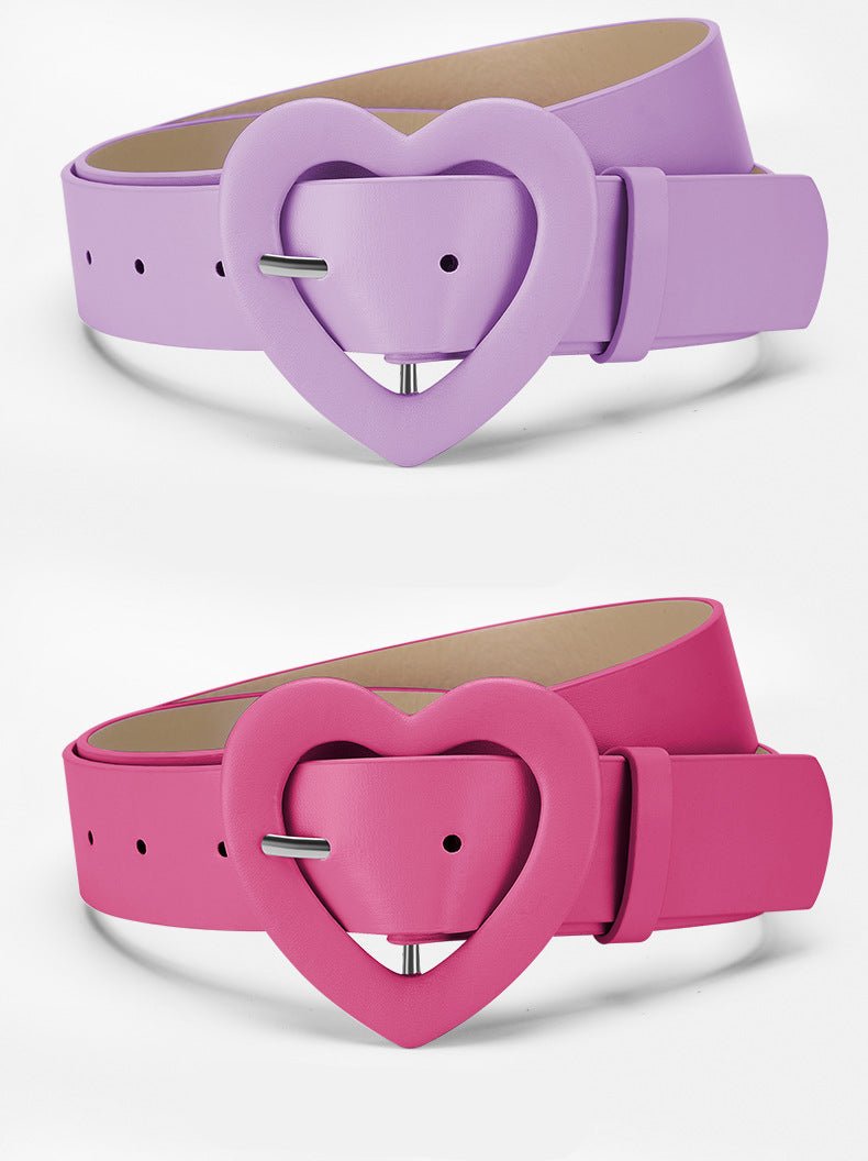Lengthened love buckle belt for women to decorate dress, new summer style, versatile and fashionable, Korean peach heart ins style belt - Negative Apparel