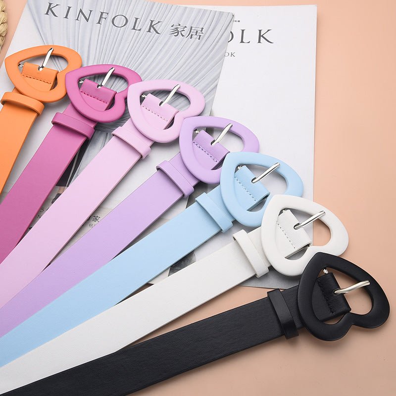 Lengthened love buckle belt for women to decorate dress, new summer style, versatile and fashionable, Korean peach heart ins style belt - Negative Apparel