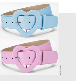 Lengthened love buckle belt for women to decorate dress, new summer style, versatile and fashionable, Korean peach heart ins style belt - Negative Apparel
