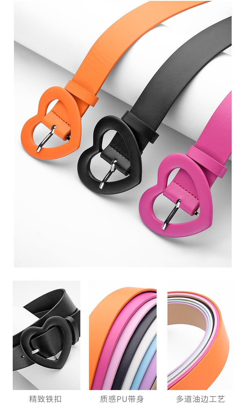 Lengthened love buckle belt for women to decorate dress, new summer style, versatile and fashionable, Korean peach heart ins style belt - Negative Apparel