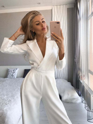 Long - sleeved solid color casual wine red trousers jumpsuit - Negative Apparel