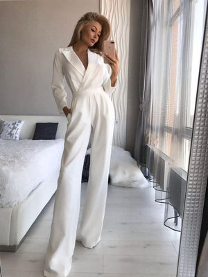 Long - sleeved solid color casual wine red trousers jumpsuit - Negative Apparel
