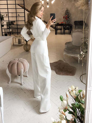 Long - sleeved solid color casual wine red trousers jumpsuit - Negative Apparel