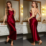 luxury midnightnew ice silk pajamas women's spring and summer sexy backless long nightdress CQ22153 - Negative Apparel