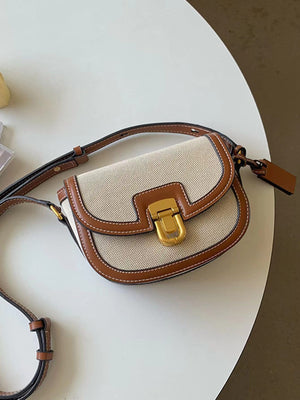 Metal Decor Saddle Bag Contrast Binding Flap Mini Stitching Saddle Bag - Negative Apparel
