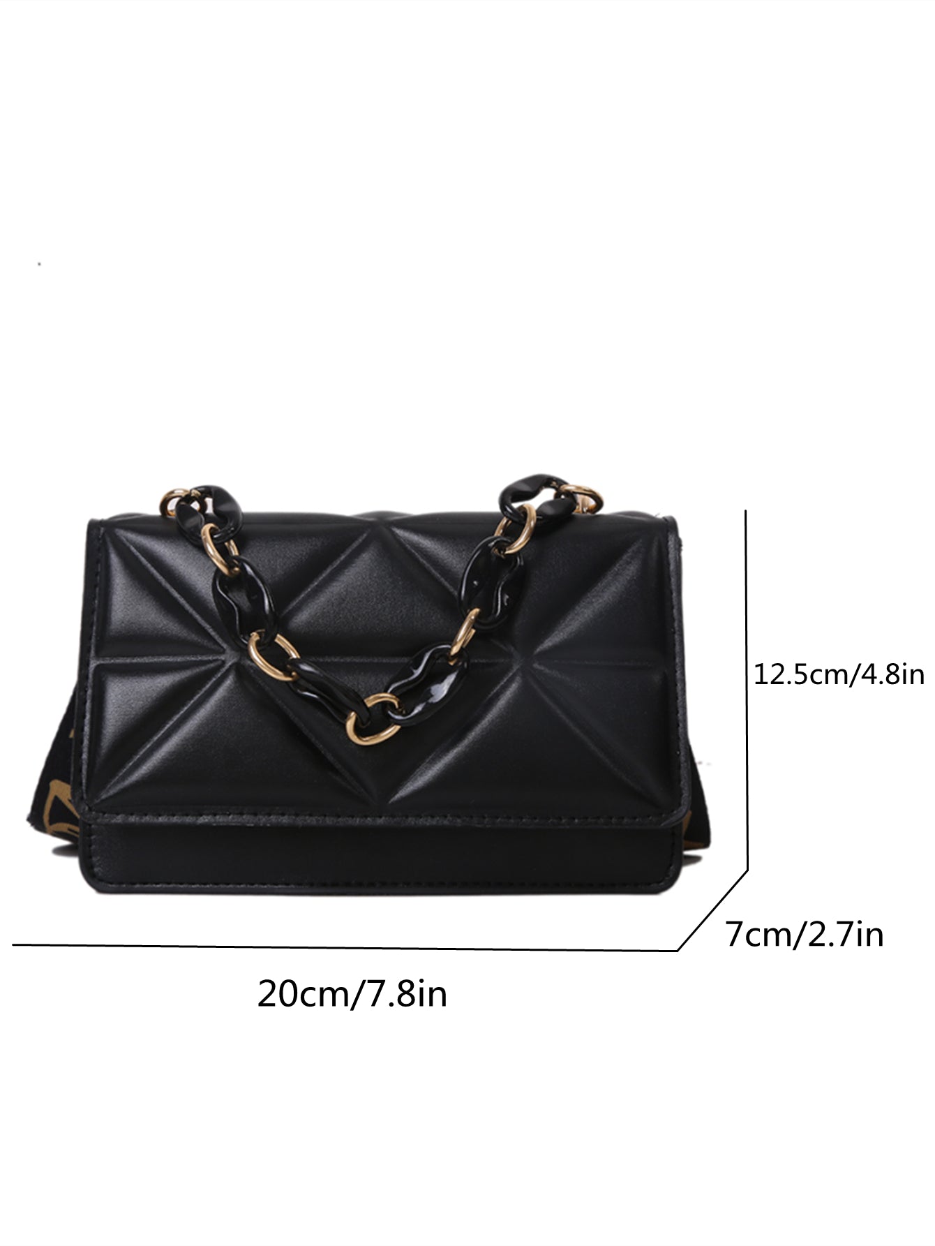 Mini Chain Decor Quilted Flap Embossed Crossbody Bag with Retro Chain - Negative Apparel