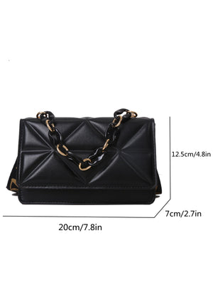 Mini Chain Decor Quilted Flap Embossed Crossbody Bag with Retro Chain - Negative Apparel